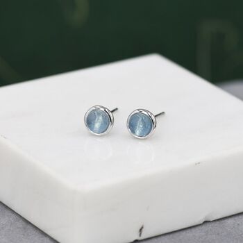 Sterling Silver Genuine Aquamarine Bezel Stud Earrings, 4 of 12