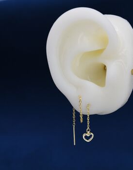 Tiny Open Heart Threader Earrings In Sterling Silver, 8 of 12