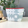 Welsh Blanket Print Wash Bag/Make Up Bag Duck Egg Blue, thumbnail 2 of 3