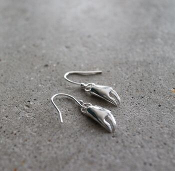 Sterling Silver Crab Claw Drop Earrings, 3 of 3