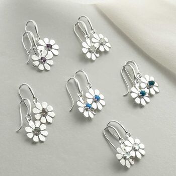 Sterling Silver Gemstone Daisy Earrings, 2 of 9