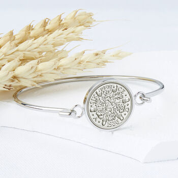 90th Birthday 1936 Sixpence Coin Bangle Bracelet, 3 of 10