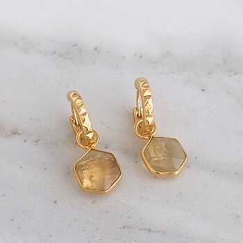 The Hexagon Citrine Gold Plated Gemstone Earrings, 4 of 6