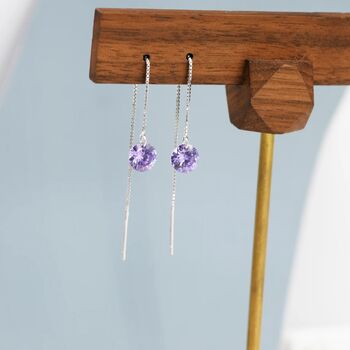 Amethyst Purple Cz Dot Threader Earrings, 3 of 9