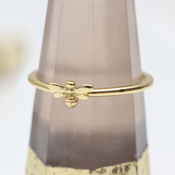 18ct Gold Plated Tiny Bee Stacker Ring, 2 of 4