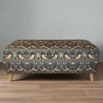 William Morris Black Strawberry Thief Storage Ottoman Footstool, 2 of 3