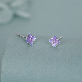 Sterling Silver Purple Hydrangea Enamel Stud Earrings, 3 of 12