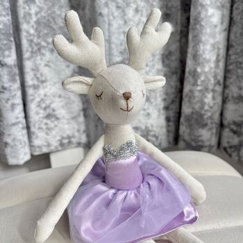 Christmas Linen Ballerina Reindeer Soft Toy, 3 of 9