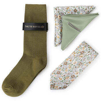 Mens Luxury Green Floral Tie Gift Box Set, 2 of 4