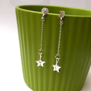 Personalised Moon And Initial Star Mismatched Earrings, 8 of 9