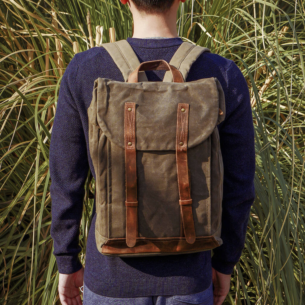 Leather Straps Waxed Canvas Backpack By EAZO | notonthehighstreet.com