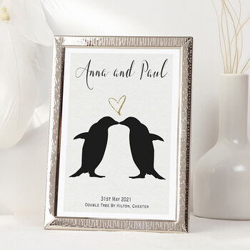 Personalised Penguins Wedding Print, 3 of 5
