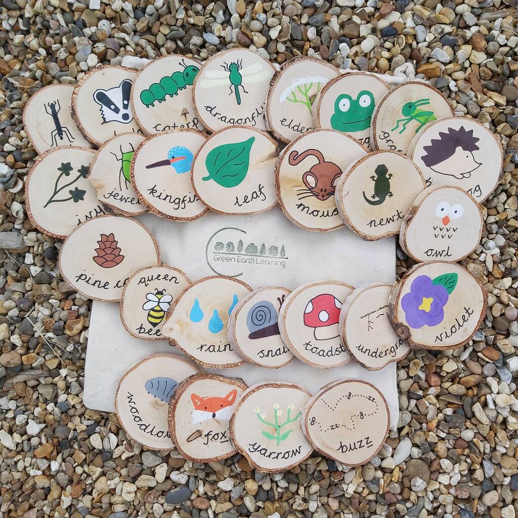 Wooden Nature Alphabet Discs For Children Montessori, 1 of 2