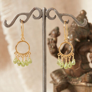 Green Peridot Gold And Silver Hoop Dangle Earrings, 5 of 10