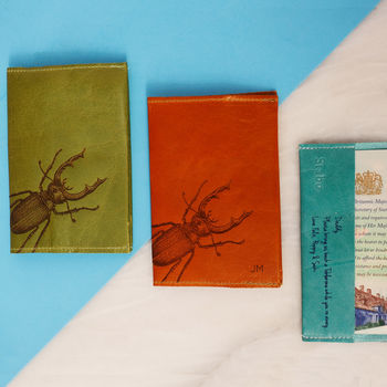 Personalised Leather Passport Holder With Stag Beetle, 2 of 12
