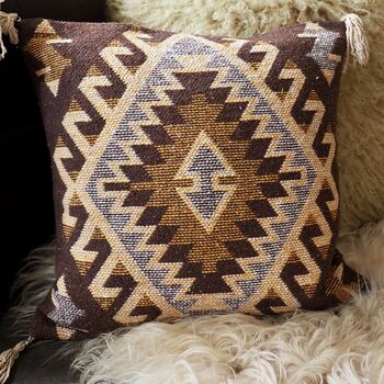 Turkish Kilim Brown Diamond Cushion, 6 of 11