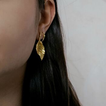 Textured Leaf Stud Earrings In 16 K Gold And 925 Sterling Silver, 2 of 12