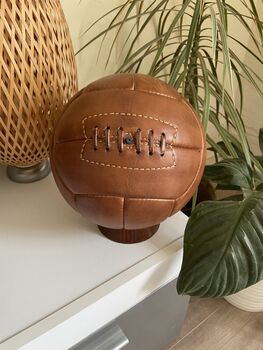 Leather 12 Panel Vintage Style Football And Stand, 2 of 4