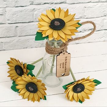 Leather Anniversary Sunflower Bouquet In Glass Carafe, 3 of 3