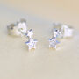 Sterling Silver And Cz Mini Double Star Stud Earrings, thumbnail 2 of 6