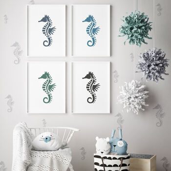 Reusable Plastic Stencils Five Seahorse With Brushes, 3 of 5