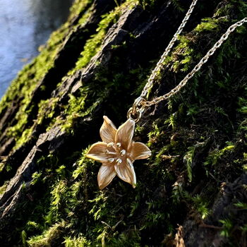 Lily Gold Flower Necklace, 14k Gold Plated, 2 of 6