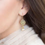 Gold Plated Filigree Earrings With Triple Pearl Drop, thumbnail 4 of 7
