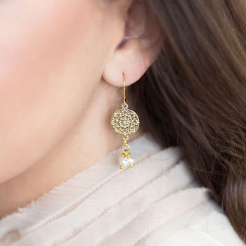 Gold Plated Filigree Earrings With Triple Pearl Drop, 4 of 7