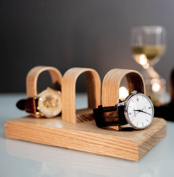 Luxury Oak Triple Watch Stand Display Personalise, 5 of 6