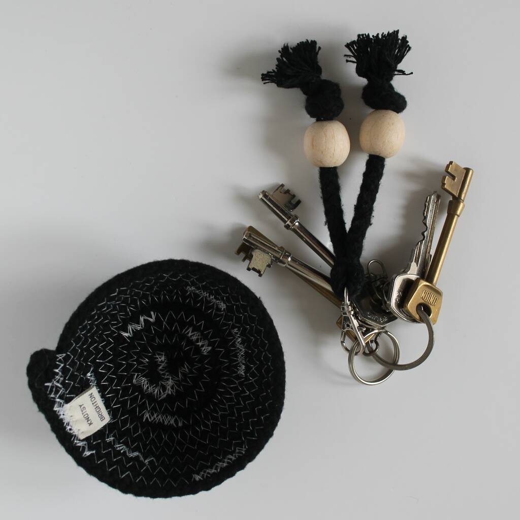 Handmade Black Cotton Rope Keyring By Knotsy Brighton