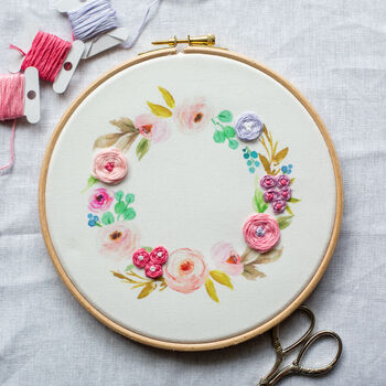 Pastel Wreath Embroidery Hoop Kit, 3 of 7