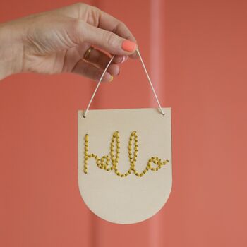 ‘Hello’ Mini Wooden Banner Embroidery Kit, 6 of 8