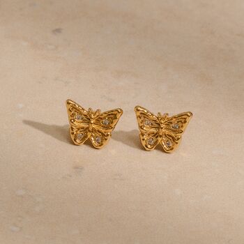 Butterfly Stud Earrings 18k Gold Plated, 5 of 8