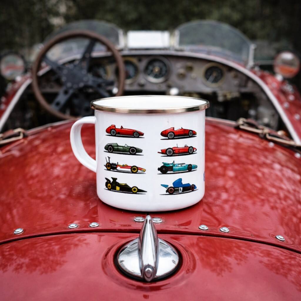 History Of F1 Grand Prix Cars Enamel Mug, 1 of 4