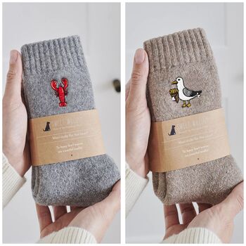 Lighthouse Wool Socks Embroidered Gift For Coastal Lovers, 6 of 12