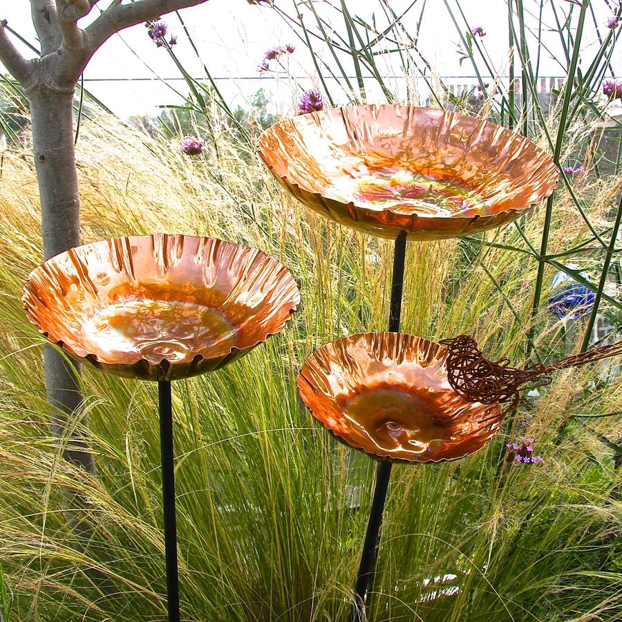 Copper Chalice Garden Bird Bath Sculpture By London Garden Trading