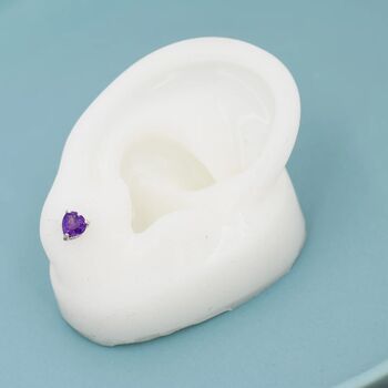 Genuine Amethyst Heart Stud Earrings, 6 of 11