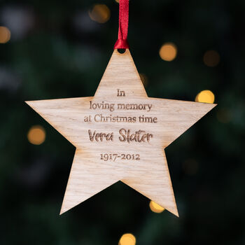 Personalised Wooden Christmas Star Memorial Bauble, 4 of 7