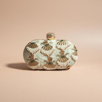 Vaniya Mint Velvet Oval Clutch, 6 of 6