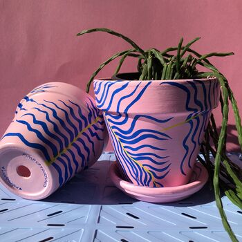 Palm Print Hand Painted Plant Pot, 4 of 7
