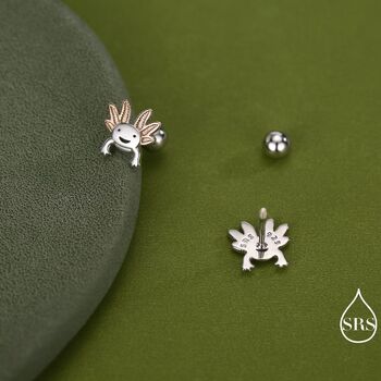 Tiny Axolotl Screw Back Earrings In Sterling Silver, 5 of 11