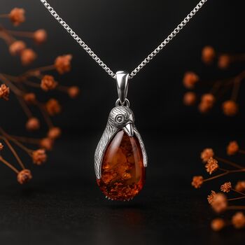 Personalised Sterling Silver Baltic Amber Penguin Necklace, 2 of 8
