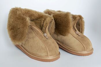 Genuine Sheepskin Slippers With Zipper Camel, 6 of 9