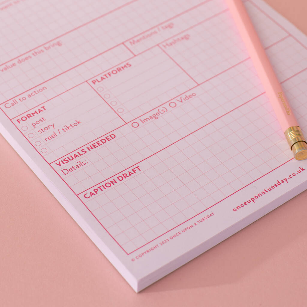 A5 pink grid social media daily planner pad by good tuesday