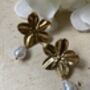 Gold Flower Pearl Drop Earrings, thumbnail 5 of 6