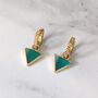 'The Triangle' Green Onyx Hoop Gold Plated Earrings, thumbnail 1 of 6