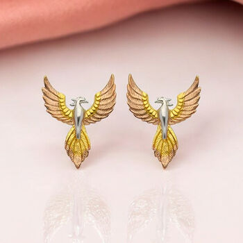 Yellow And Rose Gold Plated Phoenix Stud Earrings, 2 of 7