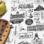 Liverpool Illustrated Black And White Tea Towel, thumbnail 3 of 8