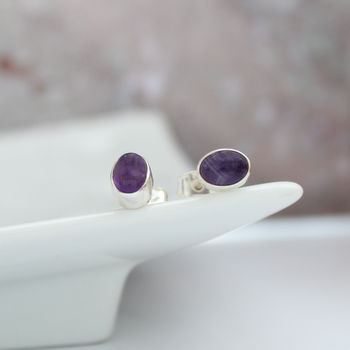 Amethyst And Silver Oval Stud Earrings, 2 of 8