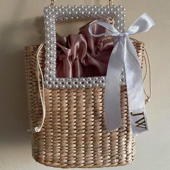 Personalised Straw And Pearl Bag With Bow, 2 of 7